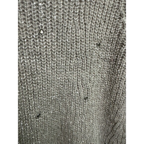 Chico’s Tonal Shine Sweater Size 1 Medium Taupe Tan Metallic Sequins Pullover - Picture 2 of 9